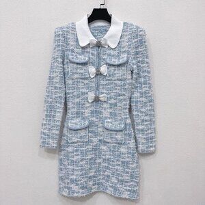 Self-Portrait  Blue Check Collared Knit Mini Dress